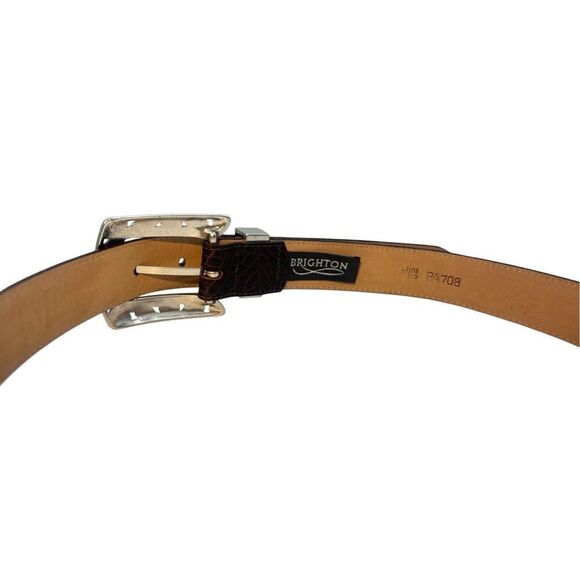 Brighton Brown Croc Embossed Leather Belt Silver Filigree Buckle M/L B4708 - Picture 9 of 9